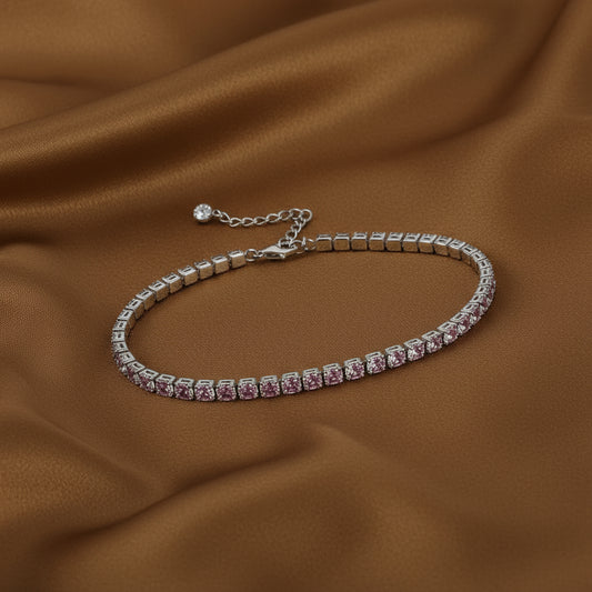 Sterling Silver Pink CZ Bracelet– Elegant Sparkle for Her