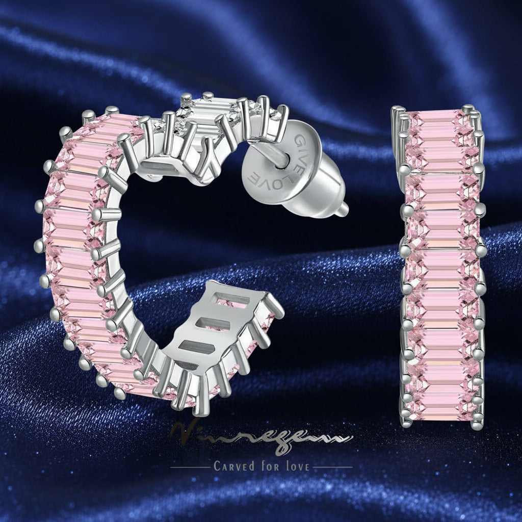 SapphireSoul™ Emerald-Cut Heart Earrings – Love That Sparkles in Every Shade