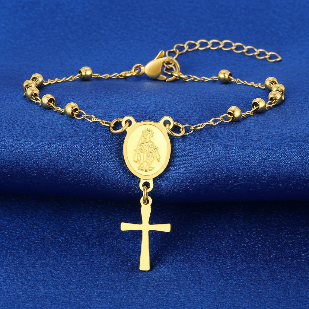 Divine Grace Rosary Bracelet – Faith Woven in Golden Beauty