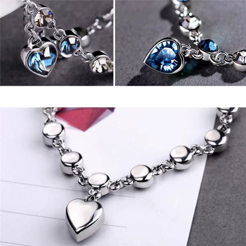 Blue Crystal Heart Bracelet – Silver Charm of Love