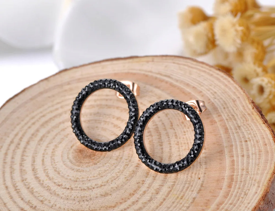 Trendy Rose Gold Earrings – Sparkling Round Elegance