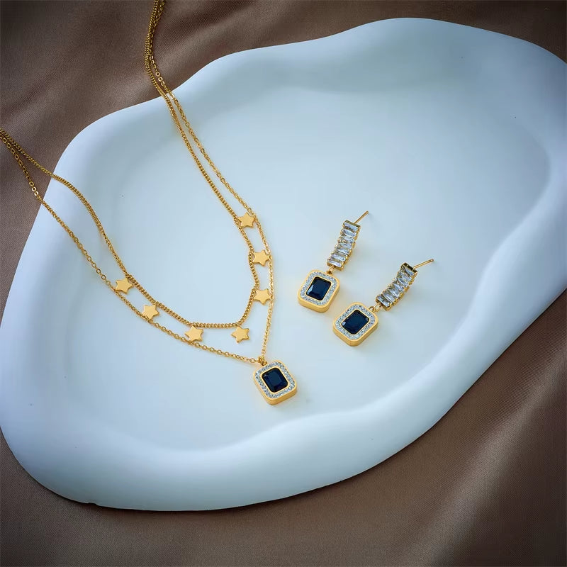 Luxury Blue Charm Jewelry– Necklace & Earrings