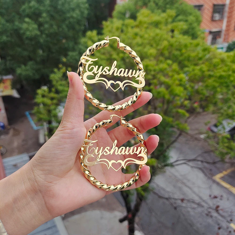 DODOAI Customizable Women's Bold Rope Earrings with Personalized Name - Unique Round design