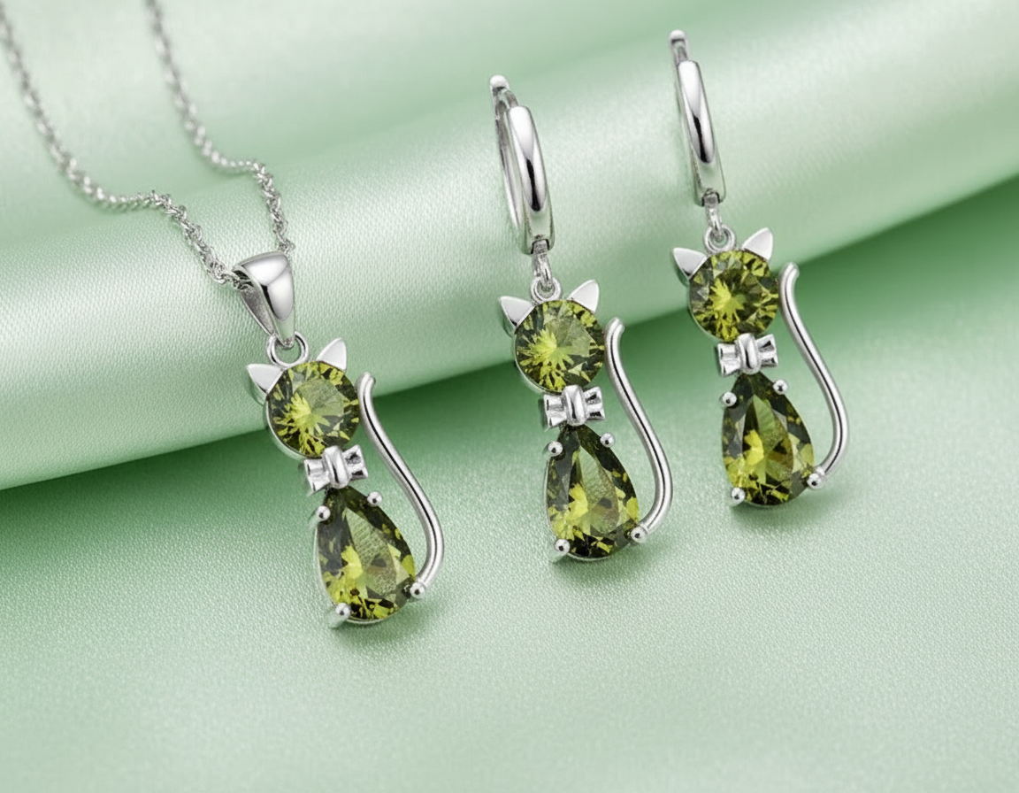 Sterling Silver Cat Pendant Set – Elegant & Adorable