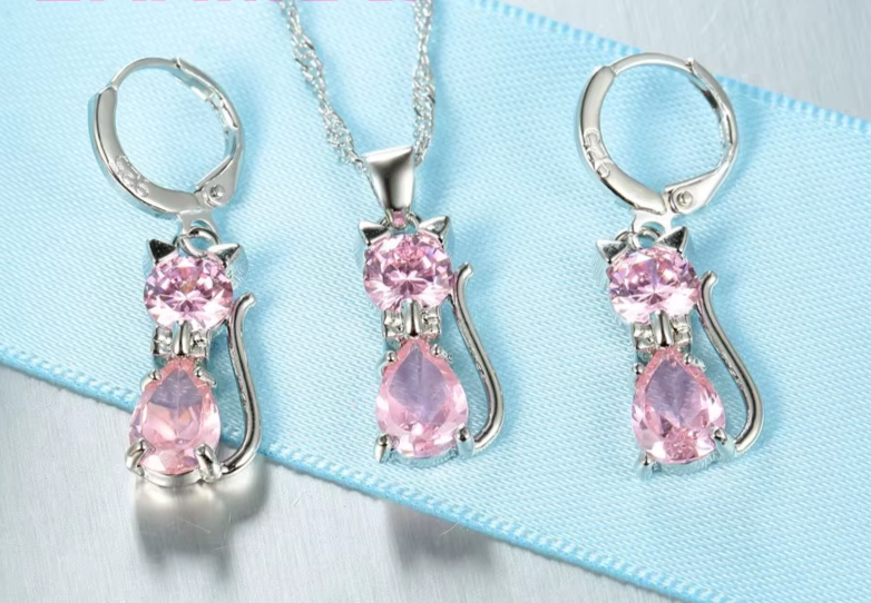 Sterling Silver Cat Pendant Set – Elegant & Adorable