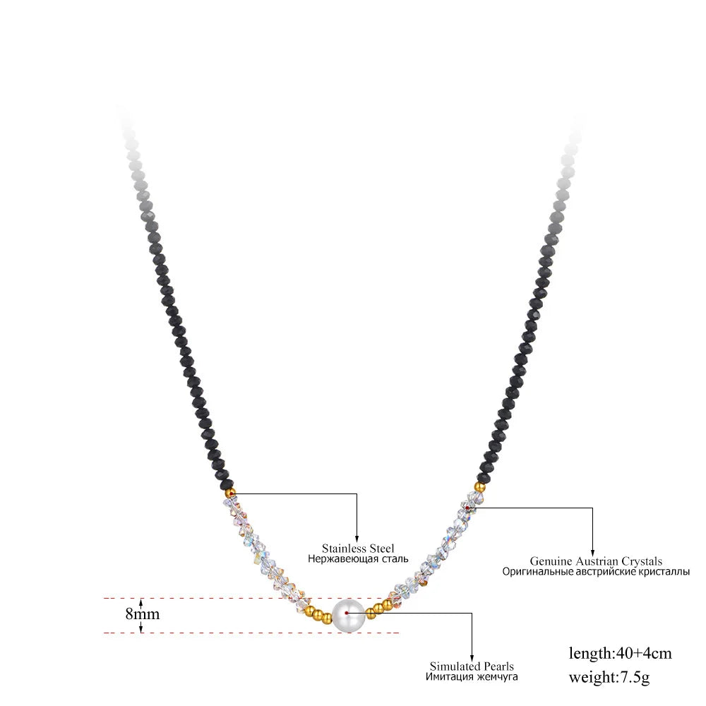 Titanium Stainless Steel White Pearl Choker Necklace with 4mm Crystal Strand for Women and Girls