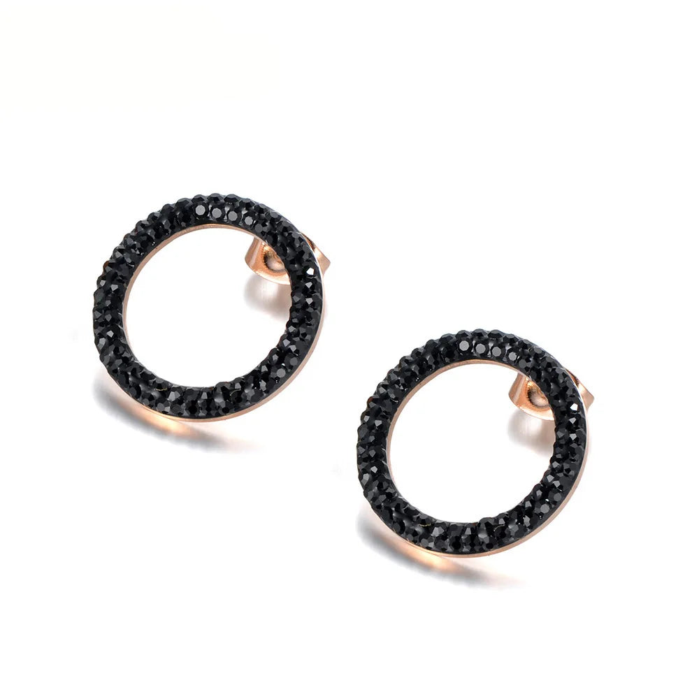 Trendy Rose Gold Earrings – Sparkling Round Elegance