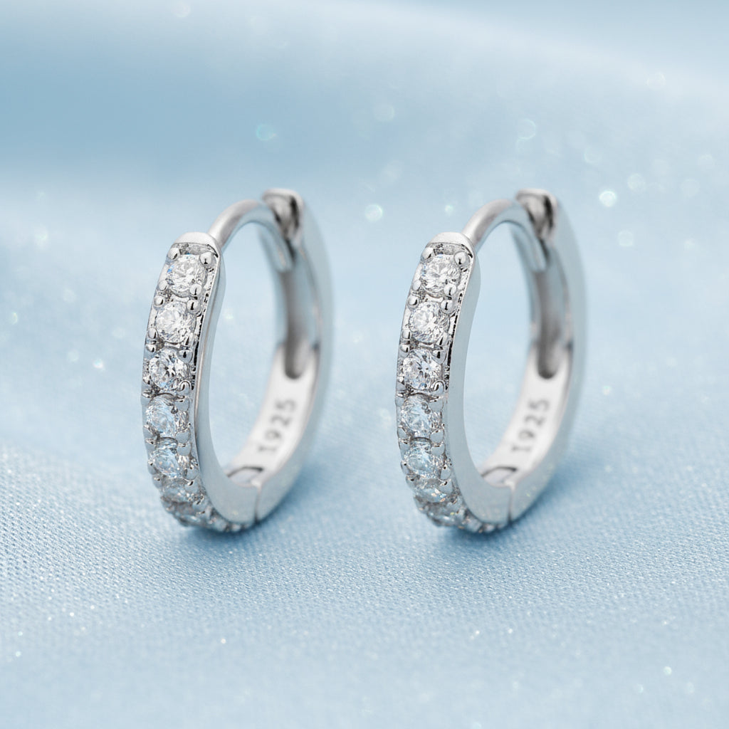 Lumière Mini Crystal Hoops – Sleek Shine in a Subtle Spark