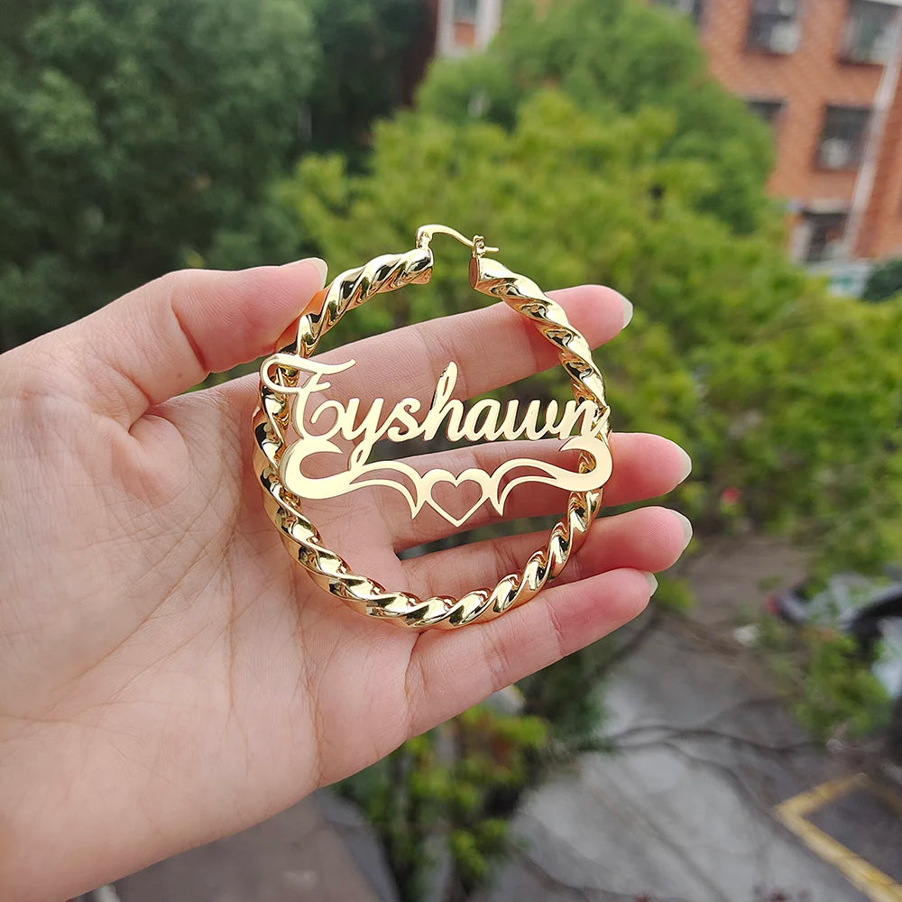 DODOAI Customizable Women's Bold Rope Earrings with Personalized Name - Unique Round design