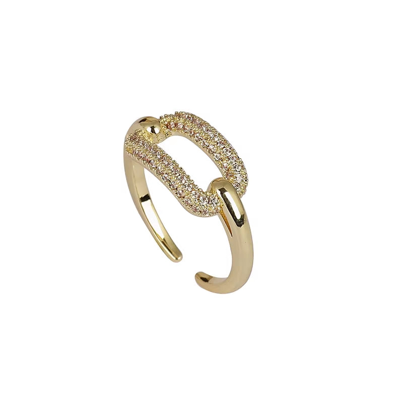 Luxury Spark in Bold Geometry – Gold Open Ring with CZ Stone