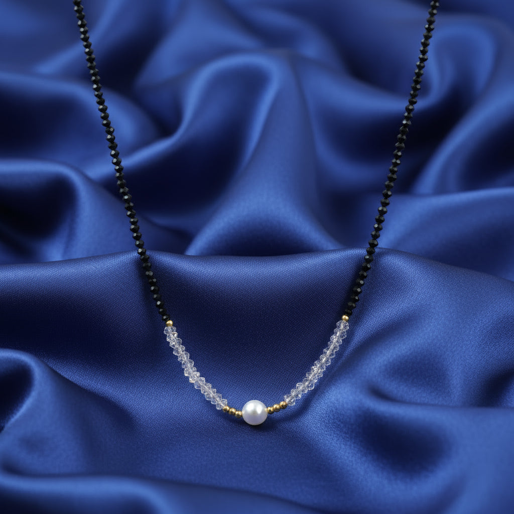 Titanium Stainless Steel White Pearl Choker Necklace with 4mm Crystal Strand for Women and Girls