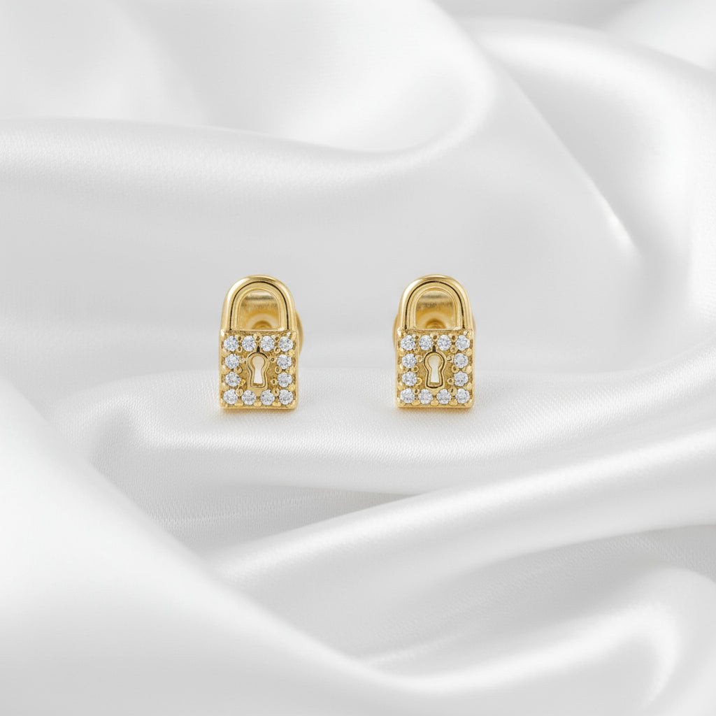 Unlock Elegance: Zirconia Lock & Key Stud Earrings