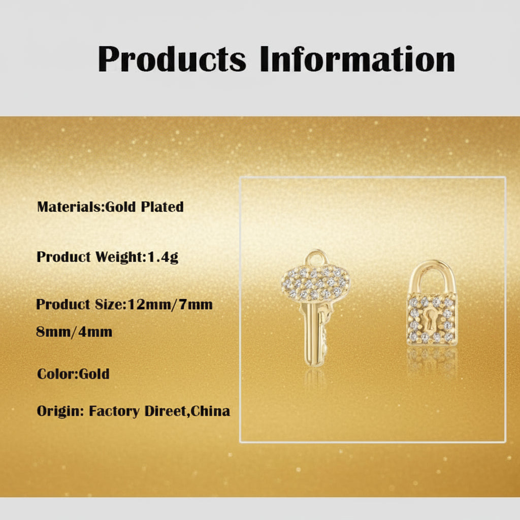 Unlock Elegance: Zirconia Lock & Key Stud Earrings