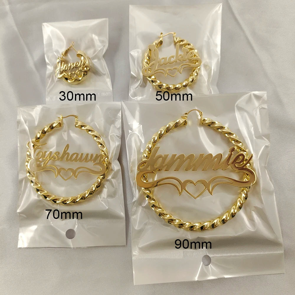 DODOAI Customizable Women's Bold Rope Earrings with Personalized Name - Unique Round design