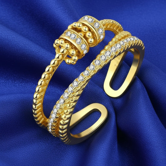 Grace in Motion – Zircon Cross Fidget Ring for Calm, Strength & Sparkle gold