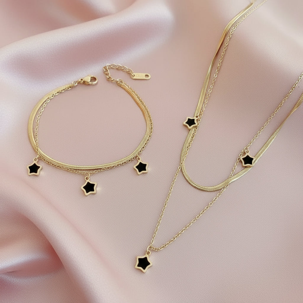 Multilayer Chain Jewelry Set- Star Charm Necklace & Bracelet