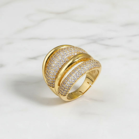 Pera Luxury Sparkling CZ Zircon Silver Color Multilayer Large Open Resizable Wedding Rings for Women Party Jewlery Gift R141