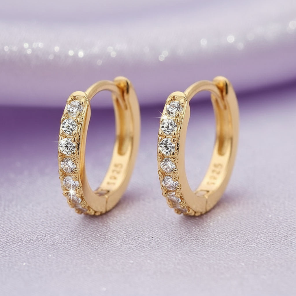 Lumière Mini Crystal Hoops – Sleek Shine in a Subtle Spark