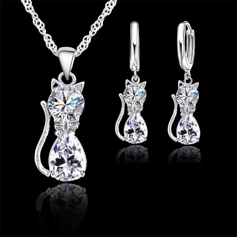 Sterling Silver Cat Pendant Set – Elegant & Adorable