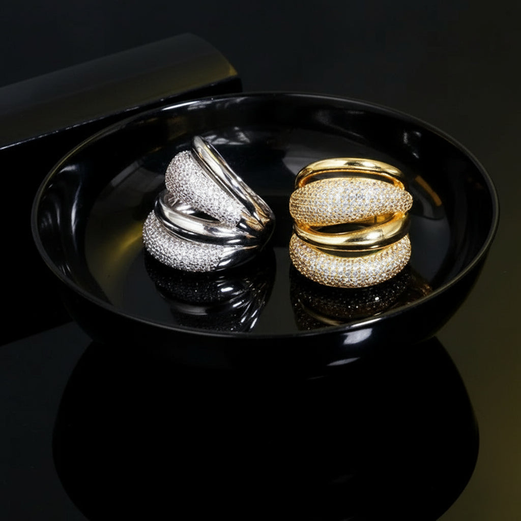 Pera Luxury Sparkling CZ Zircon Silver Color Multilayer Large Open Resizable Wedding Rings for Women Party Jewlery Gift R141