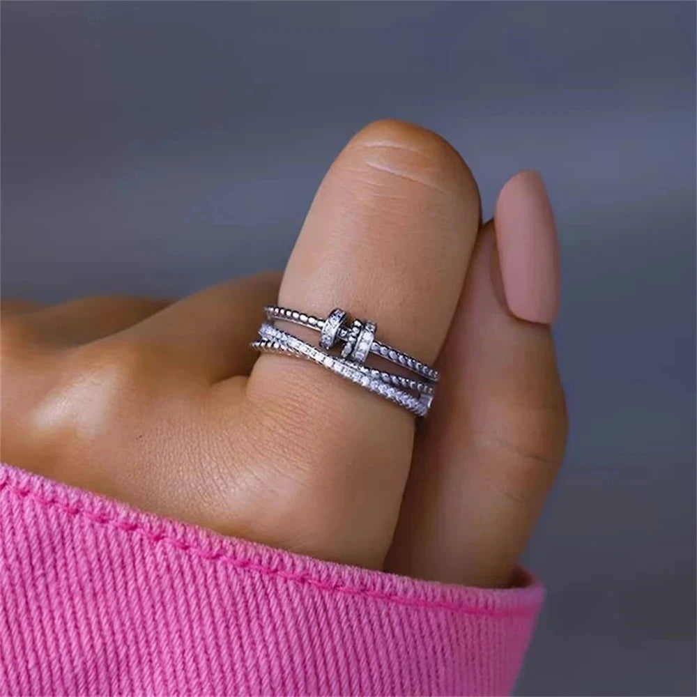 Grace in Motion – Zircon Cross Fidget Ring for Calm, Strength & Sparkle silver