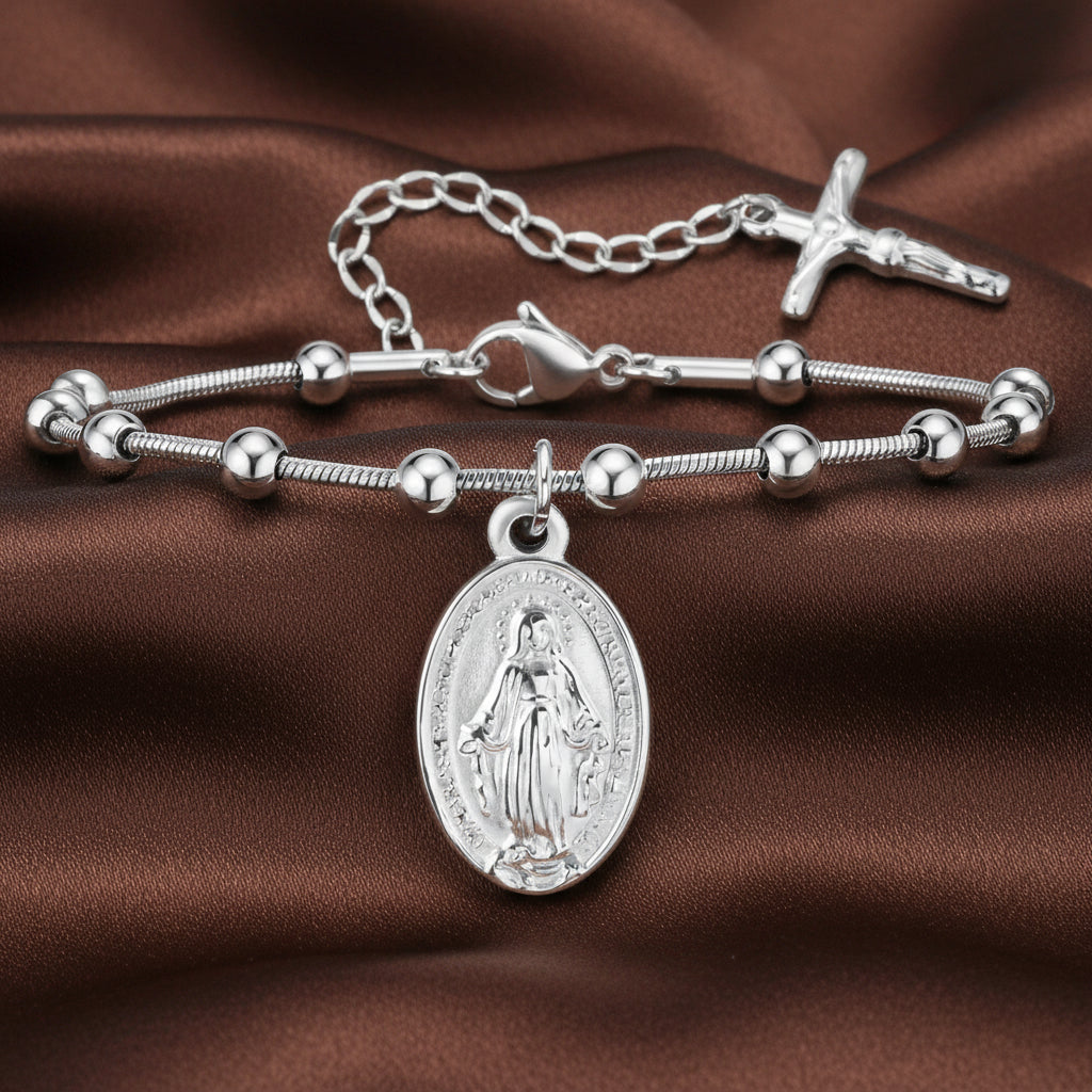 Divine Grace Rosary Bracelet – Faith Woven in Golden Beauty