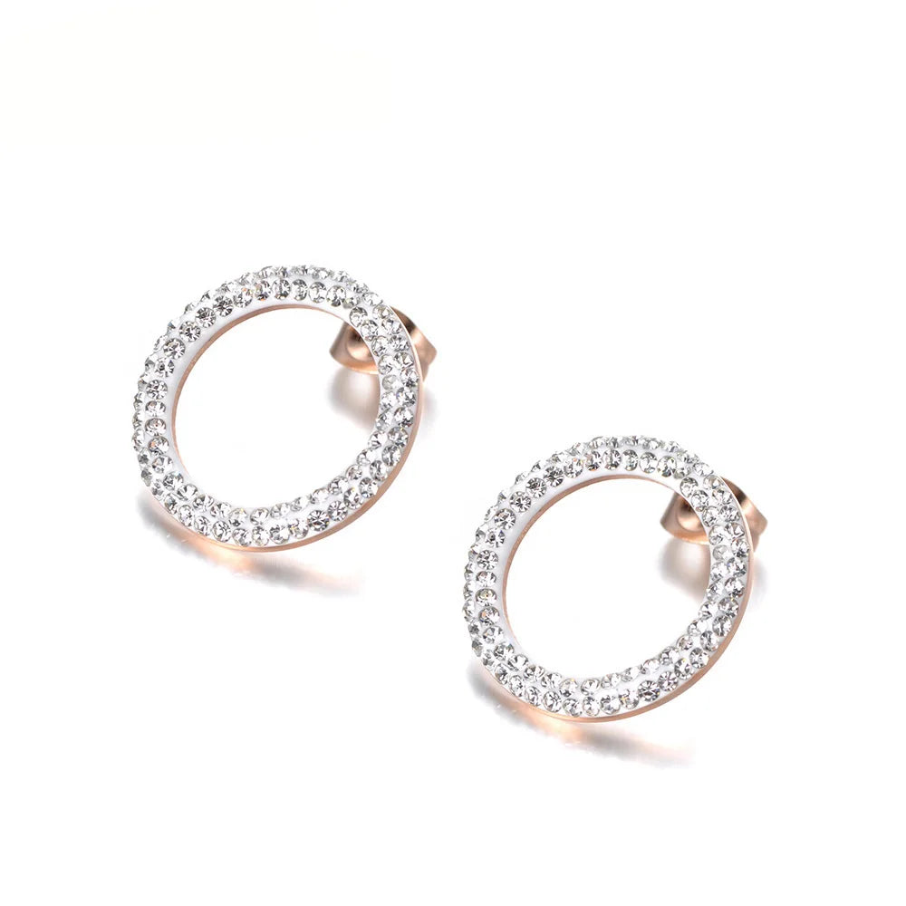 Trendy Rose Gold Earrings – Sparkling Round Elegance