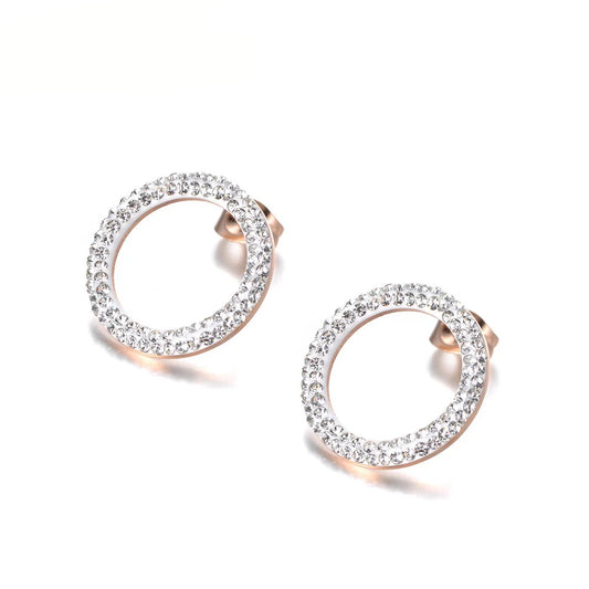 Trendy Rose Gold Earrings – Sparkling Round Elegance