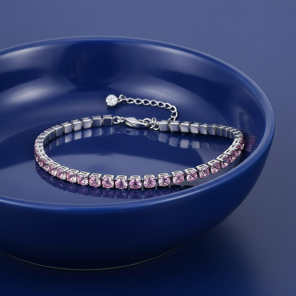 Sterling Silver Pink CZ Bracelet– Elegant Sparkle for Her