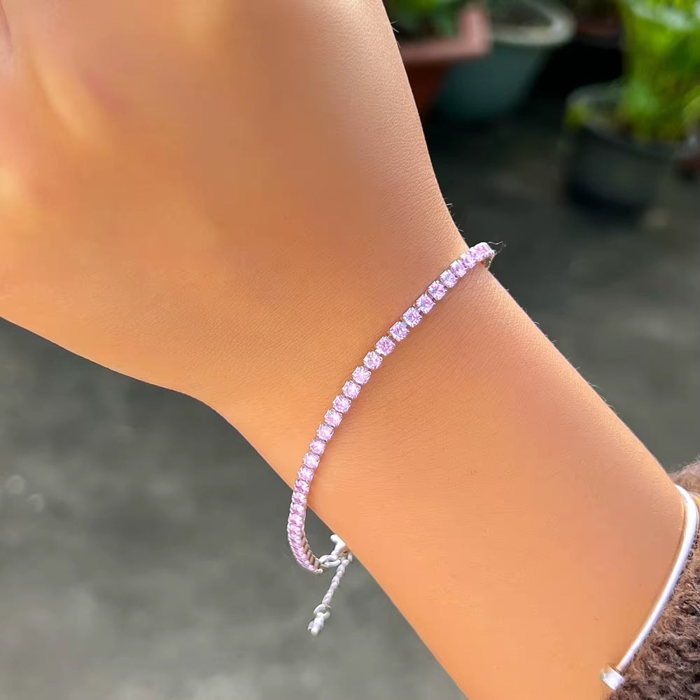Sterling Silver Pink CZ Bracelet– Elegant Sparkle for Her