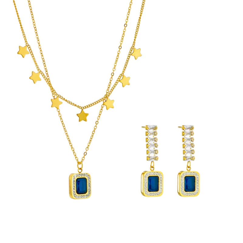 Luxury Blue Charm Jewelry– Necklace & Earrings