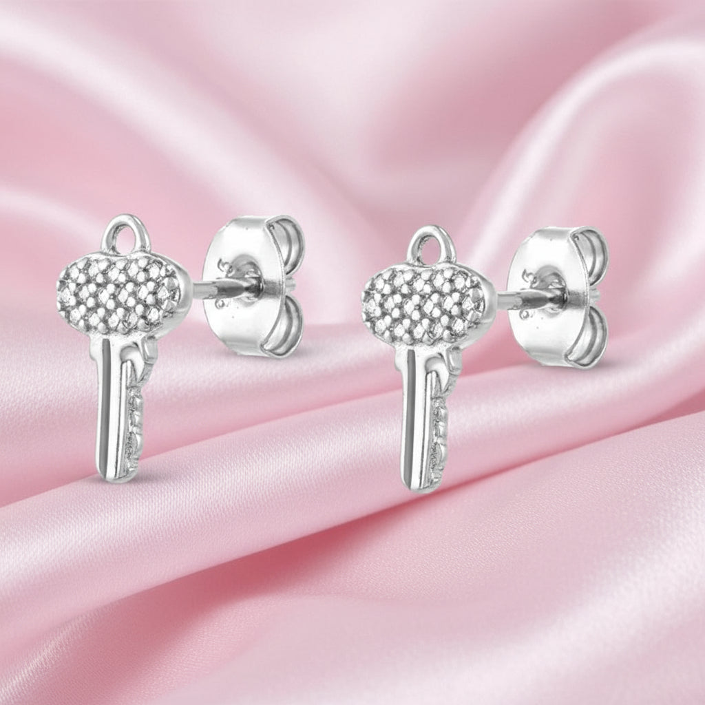 Unlock Elegance: Zirconia Lock & Key Stud Earrings