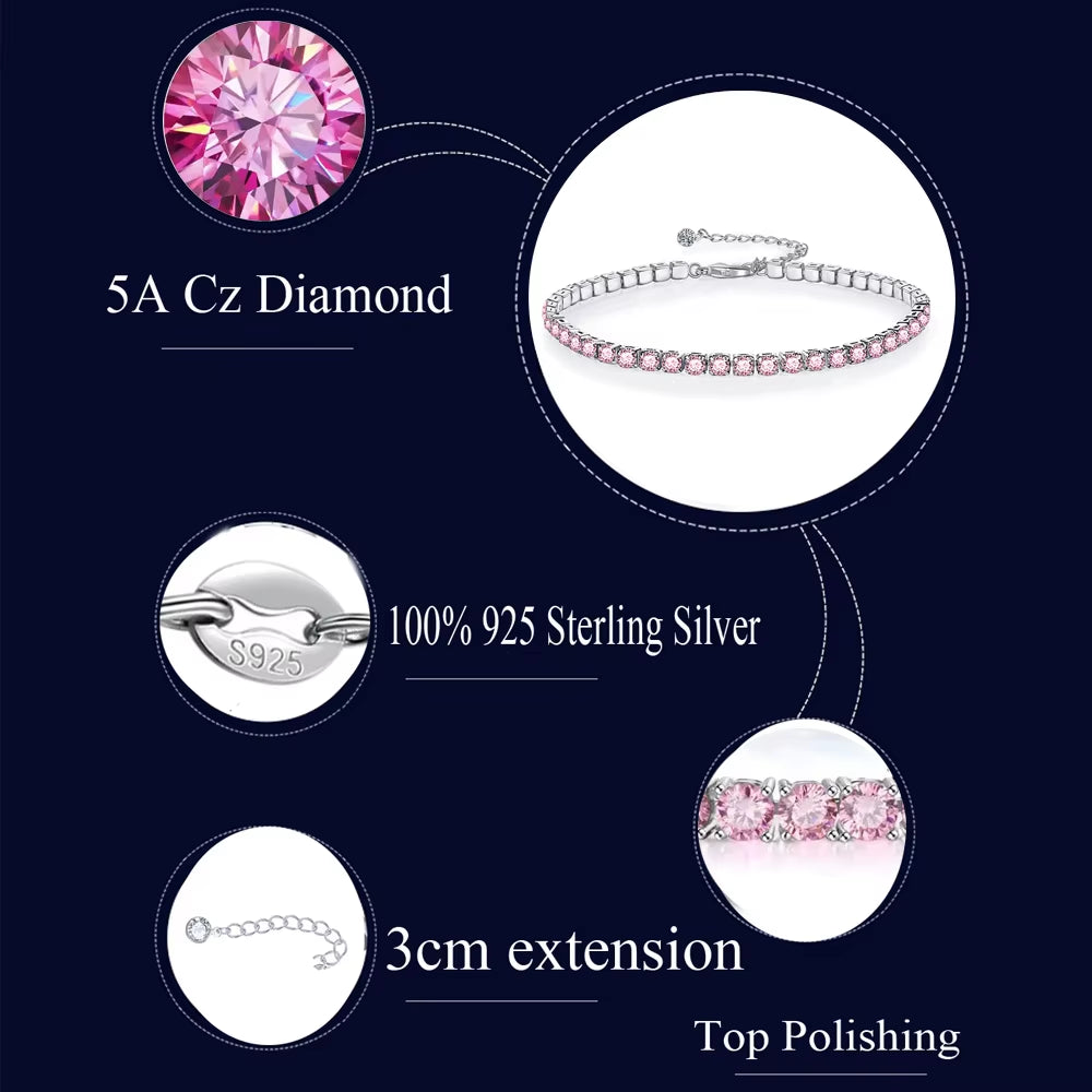 Sterling Silver Pink CZ Bracelet– Elegant Sparkle for Her