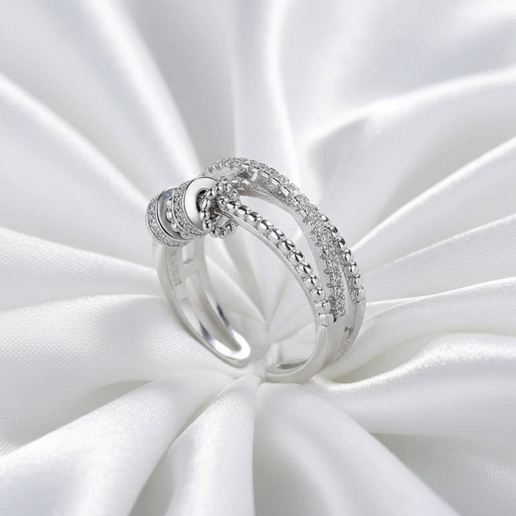 Grace in Motion – Zircon Cross Fidget Ring for Calm, Strength & Sparkle silver angle