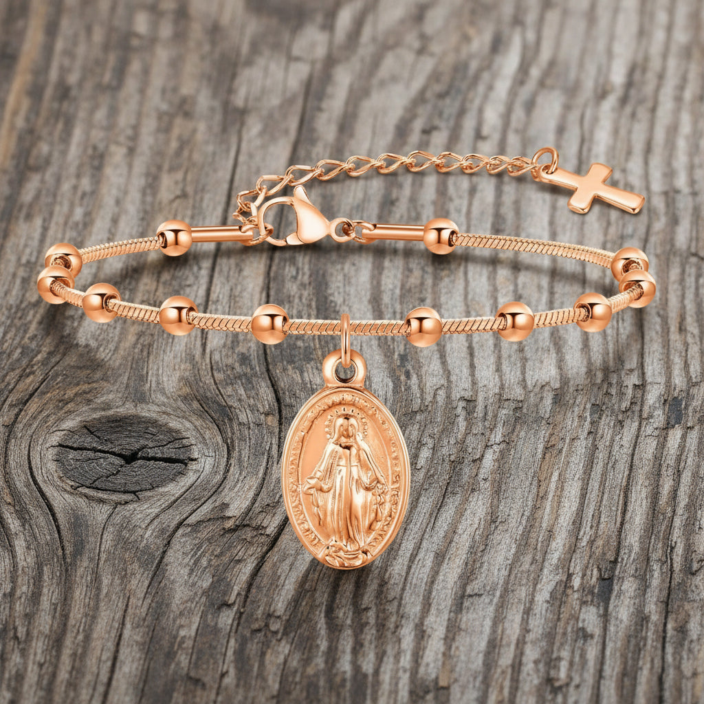 Divine Grace Rosary Bracelet – Faith Woven in Golden Beauty