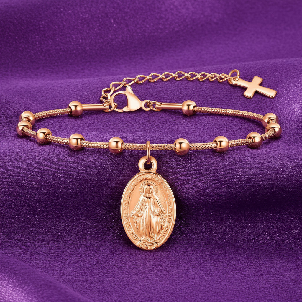 Divine Grace Rosary Bracelet – Faith Woven in Golden Beauty