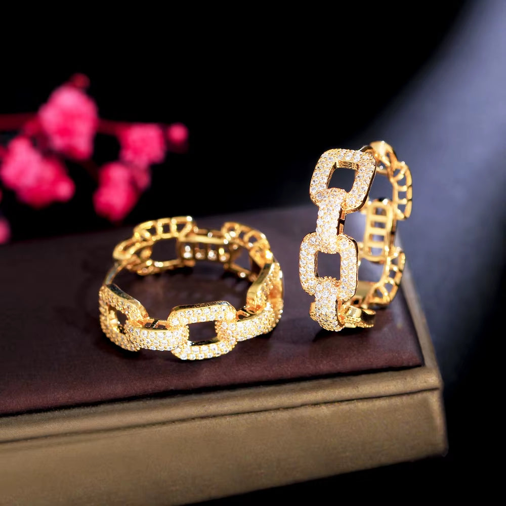 Luxe Loops – Gold Geometric Hoops with CZ Sparkle