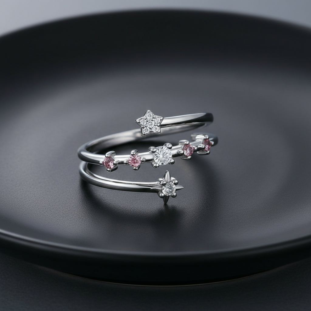 Celestial Star Ring – 925 Silver with Zircon Glow