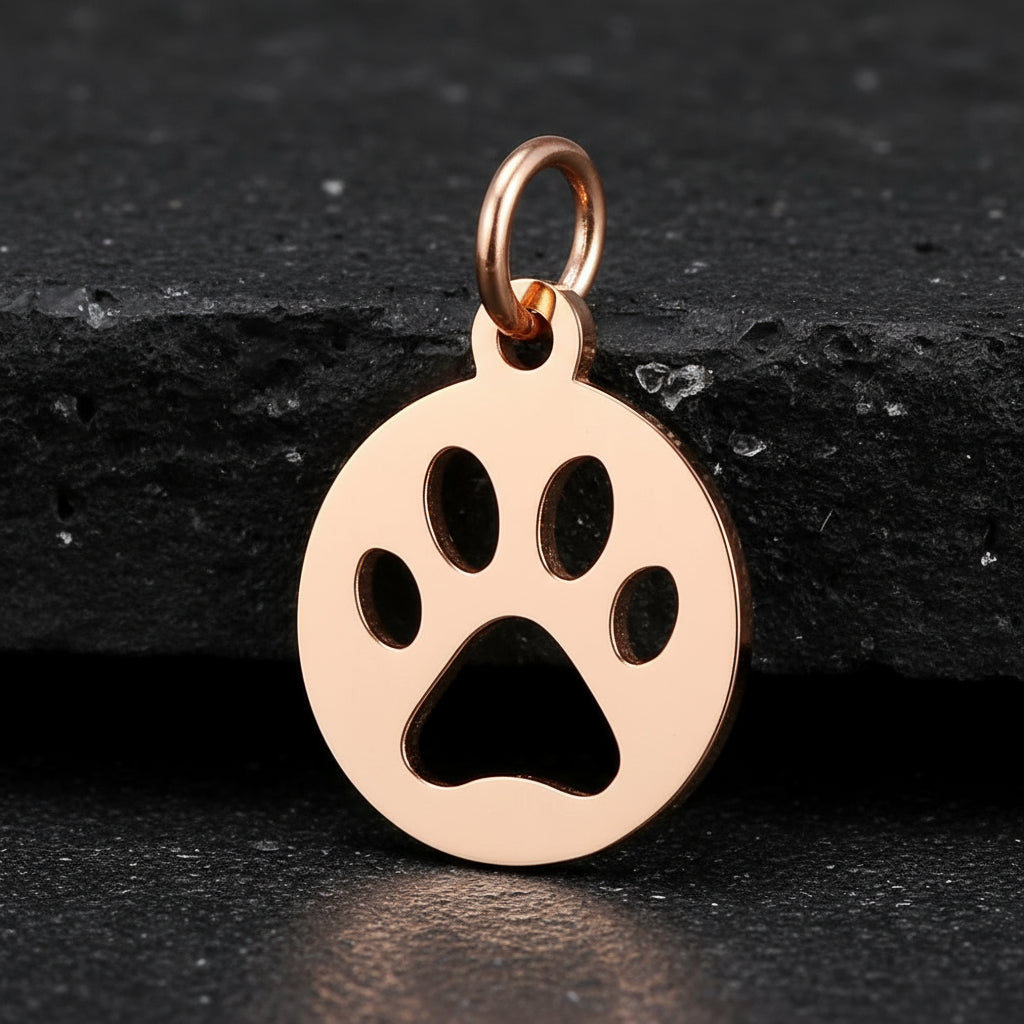 rose gold round dog paw