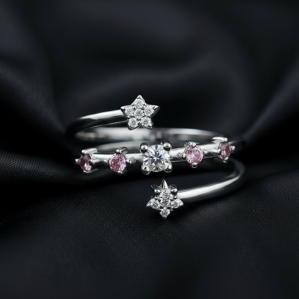 Celestial Star Ring – 925 Silver with Zircon Glow