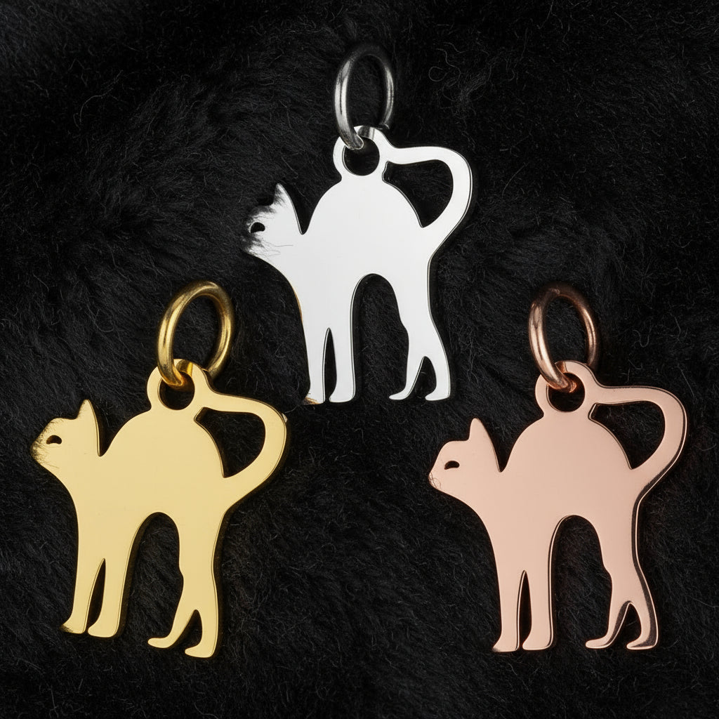 cat silver, gold, rose gold