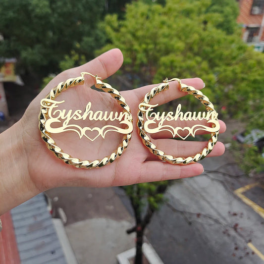 DODOAI Customizable Women's Bold Rope Earrings with Personalized Name - Unique Round design