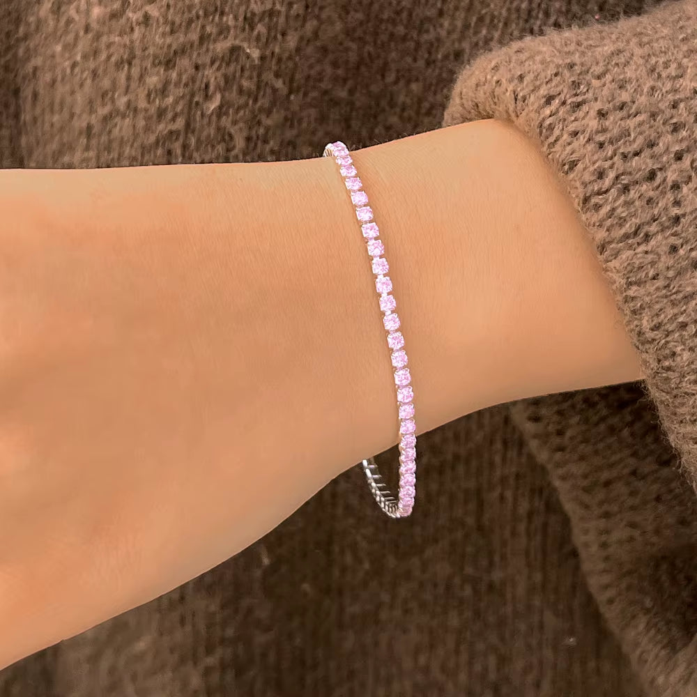 Sterling Silver Pink CZ Bracelet– Elegant Sparkle for Her