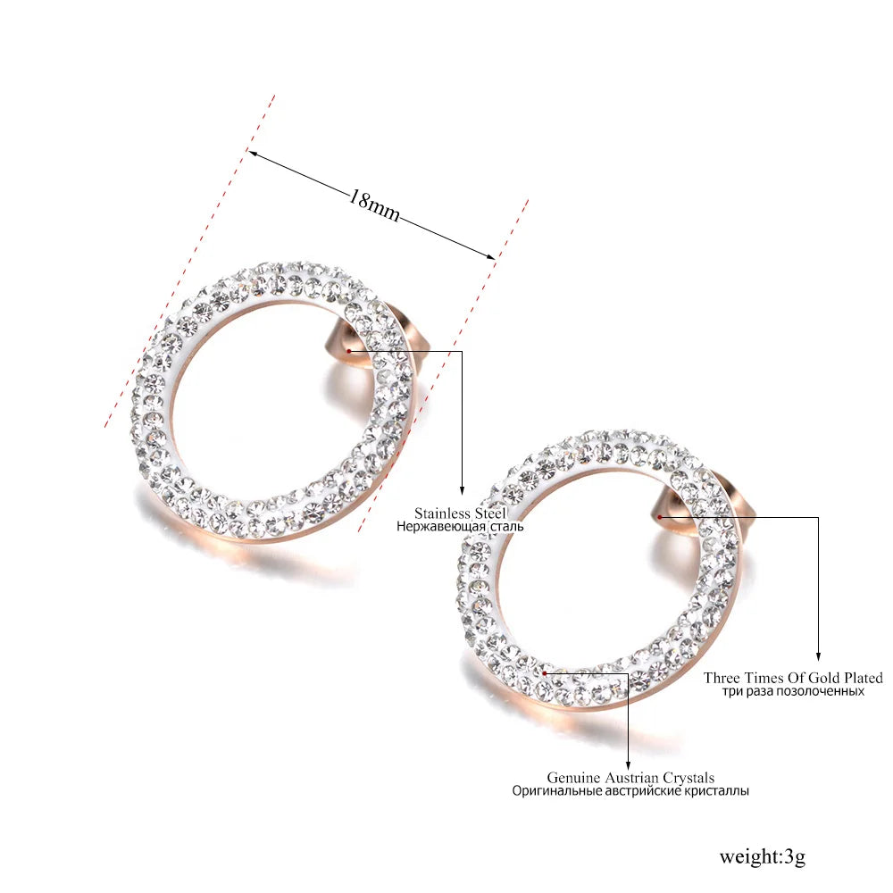 Trendy Rose Gold Earrings – Sparkling Round Elegance