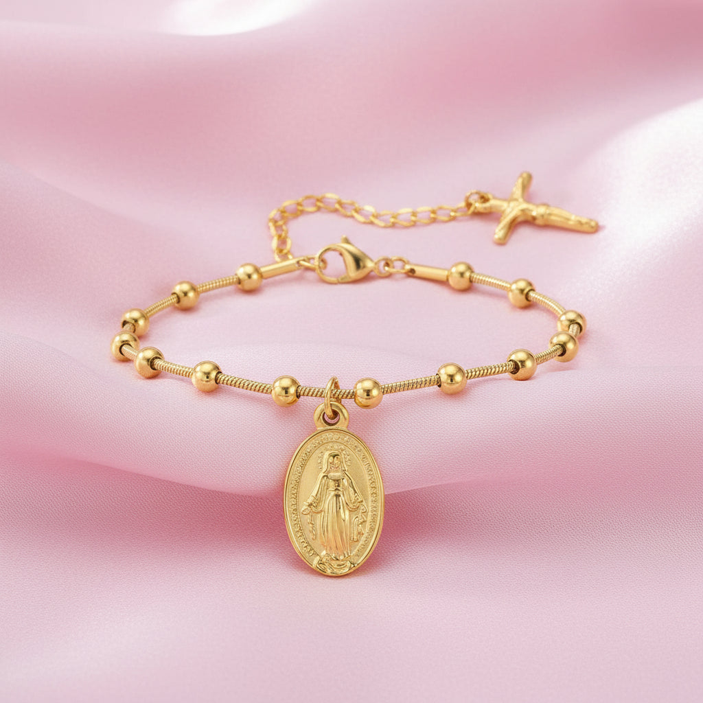 Divine Grace Rosary Bracelet – Faith Woven in Golden Beauty