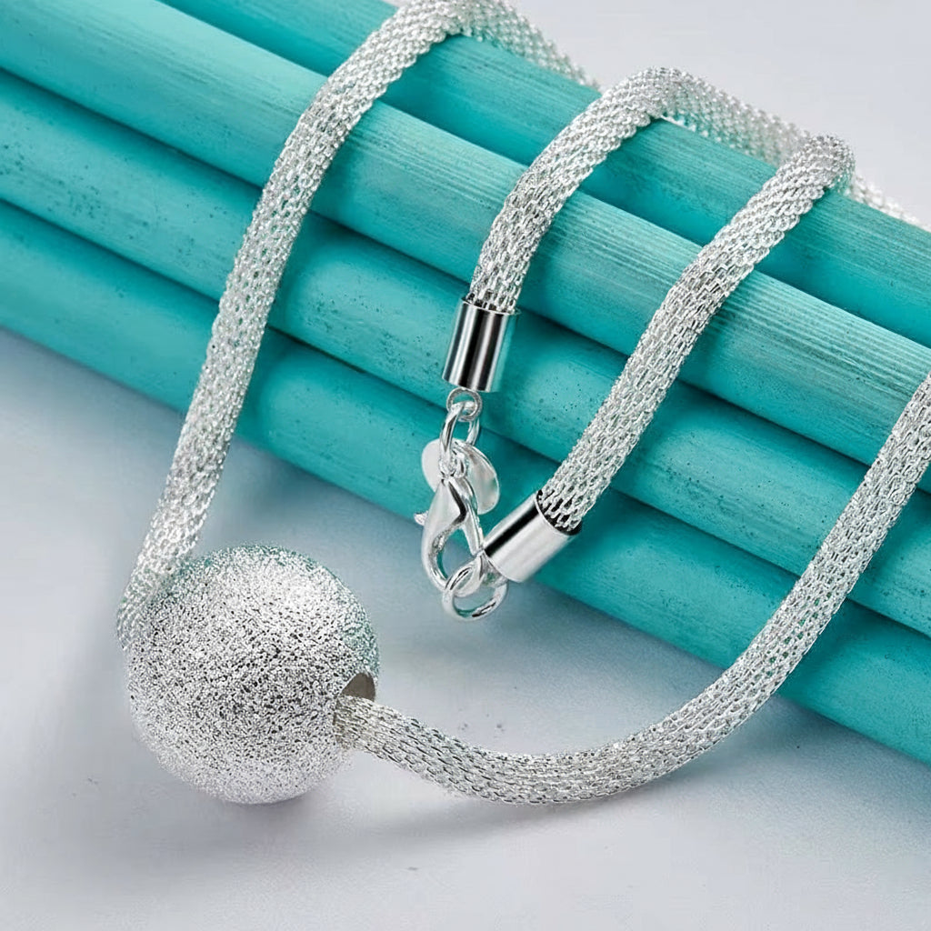 Matte Elegance – Sterling Ball Pendant Necklace