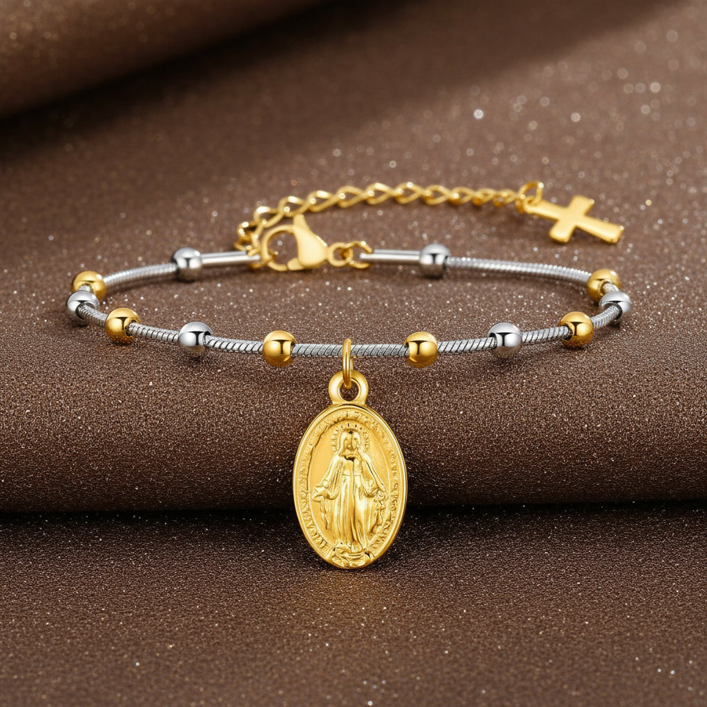 Divine Grace Rosary Bracelet – Faith Woven in Golden Beauty