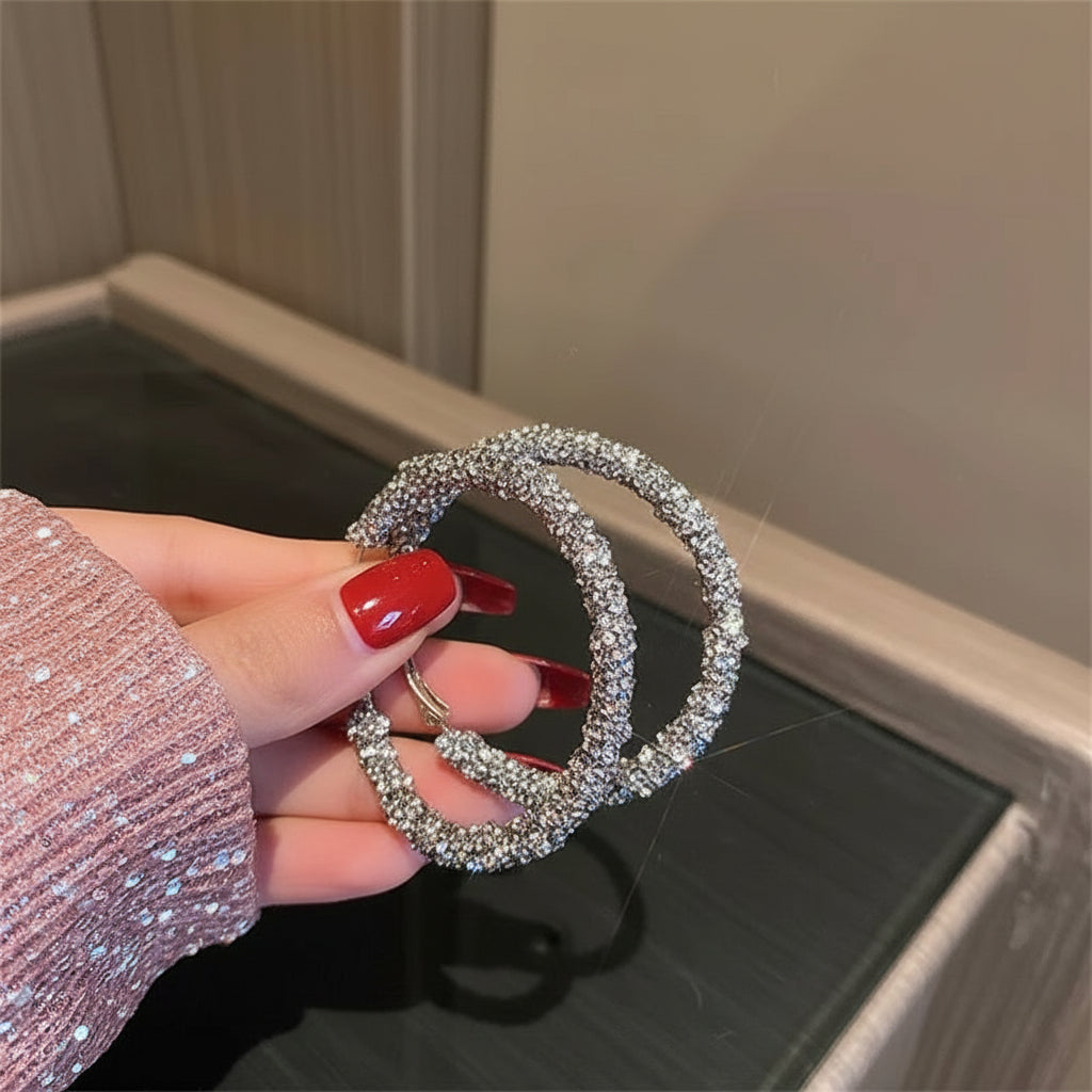 Noir Orbit in Midnight Glow– Geometric Black Hoop Earrings