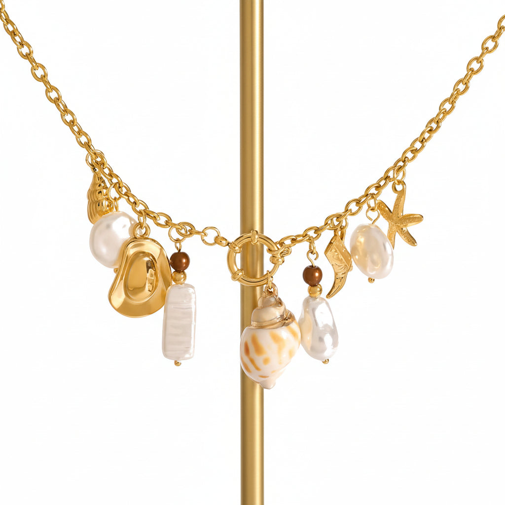 Sea‑Kissed Starfish Conch Necklace- 18K Gold Statement Piece