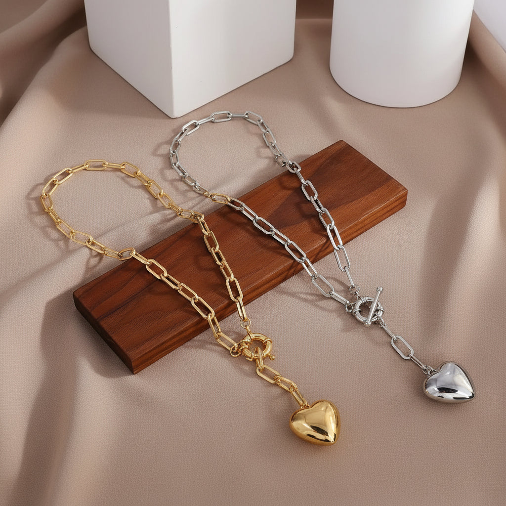 Bold Love in Golden Embrace – Statement Heart Necklace